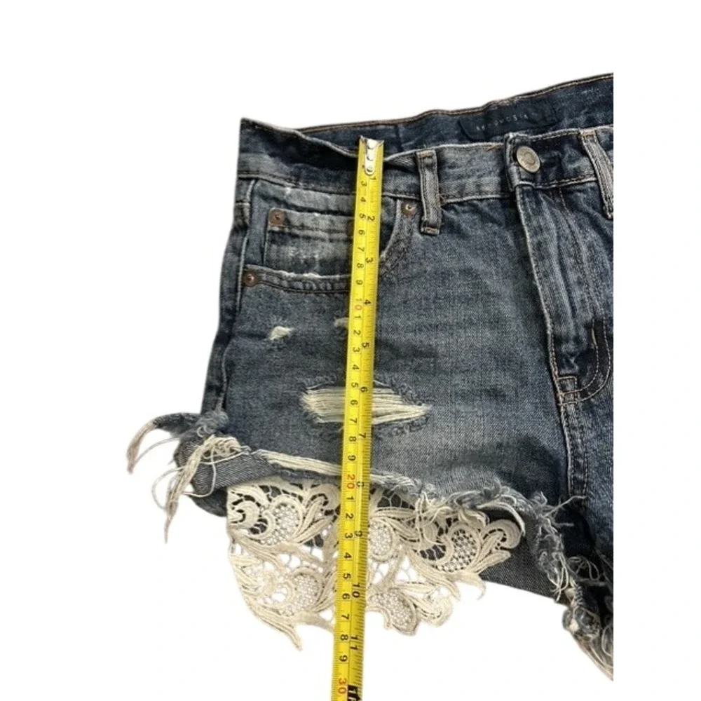 Aeropostale Denim Shorts Womens 0 Blue Excellent‎ Distressed Lace Trim Boho
